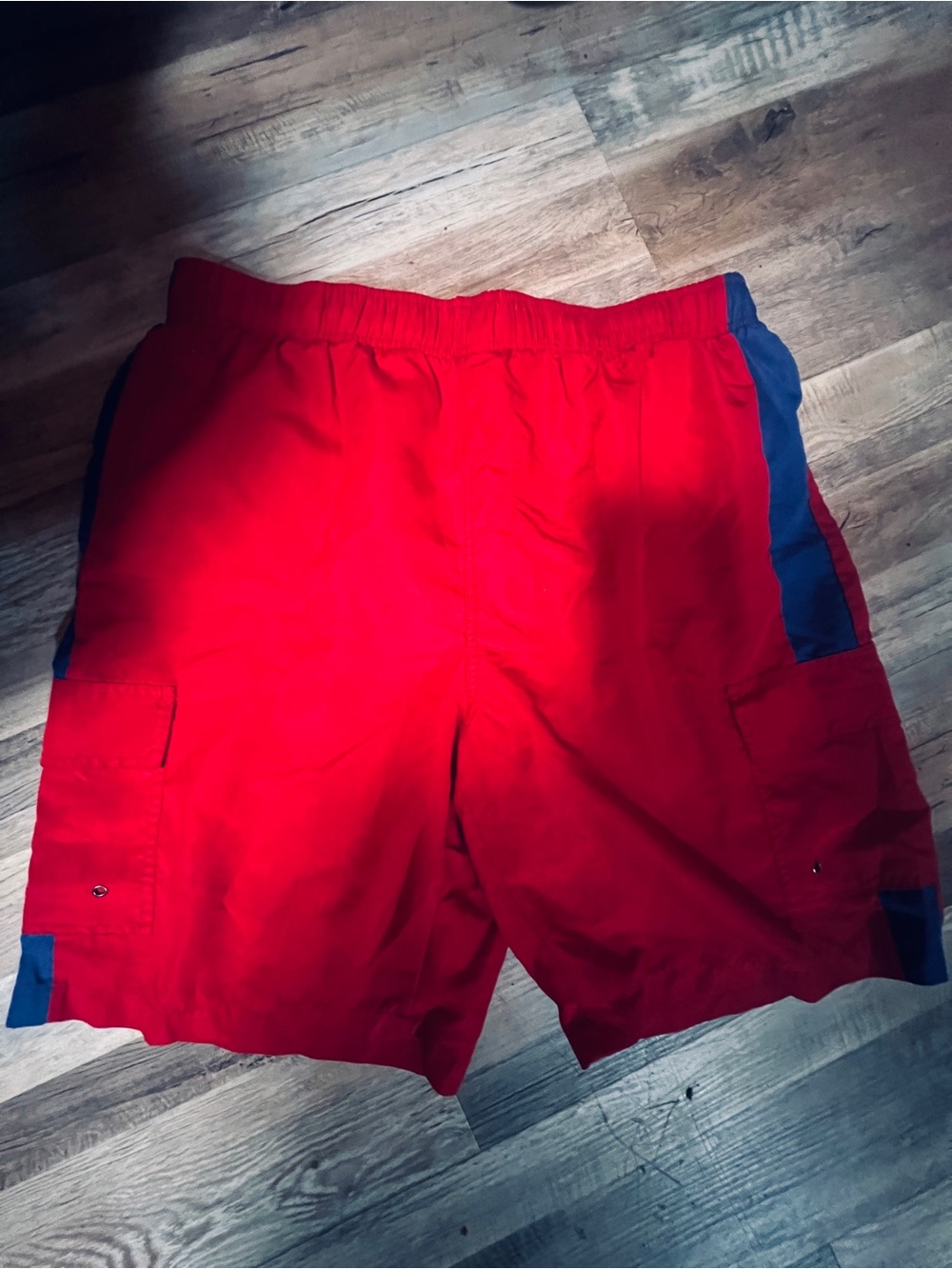 Men's Red Swim Trunks with Blue Side Panels